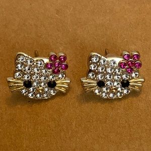 ⭐ 3/$15 ⭐ HELLO KITTY Rhinestone Gold Stud Earrings ~ NEW